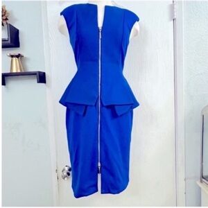 Ted Baker London Jumana' Blue Peplum Zip Front Sheath Dress | Size 2 US 4